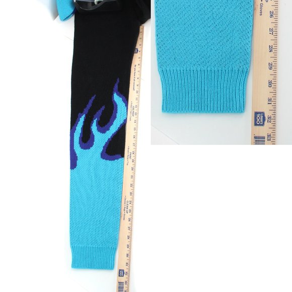 Cherry Mellow Blue Flame Knit Joggers SZ M High Waist Stretch Sweater Pants Y2K - Picture 10 of 12